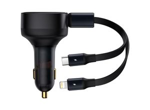 6932172607906 - 2in1 USB-C + iPhone Lightning Autoladegerät einziehbares Kabel 75 cm 30 W – Schwarz