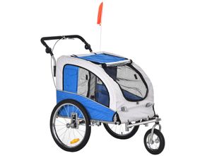 6932185944814 - Hundeanhänger mit beidseitiger Feststellbremse grau blau 130 x 90 x 110 cm (LxBxH) Hundejogger Hundefahrradanhänger pet bike trailer