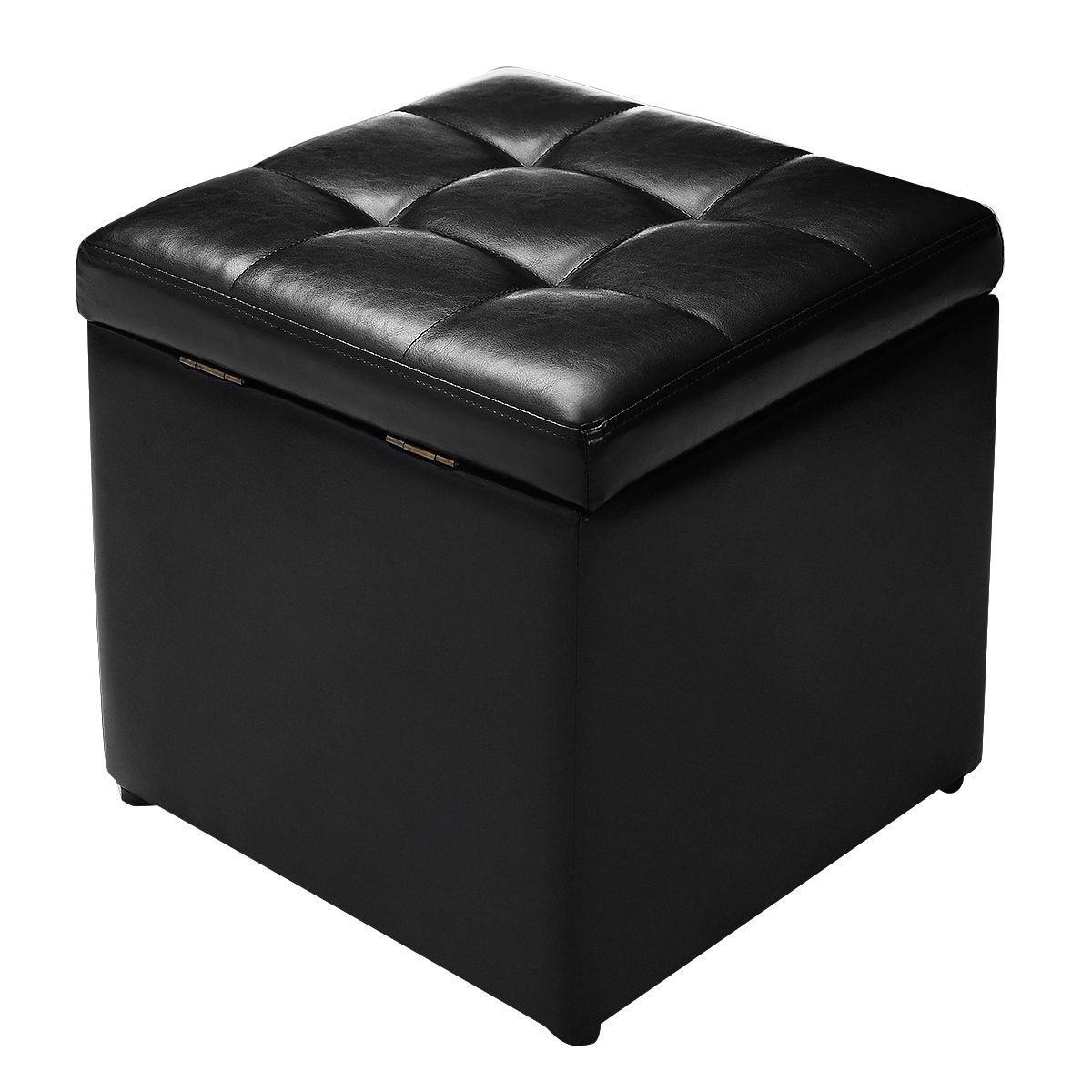 6933315579128 - Pouf mit Ablage - Max 150 kg - Kunstleder - 40 x 40 x 40 cm - Schwarz