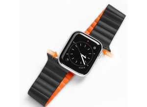 6934913044728 - Magnetband Uhrenarmband kompatibel mit Apple Watch 7 6 5 4 3 2   SE (41 x 40 x 38 mm) Schwarz l Orange