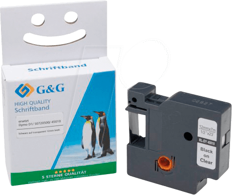 6934974118079 - Premium Schriftband 12mm7m komp zu 45010S0720500 schwarz  transparent 6934974118079 G und G