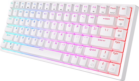 6935280813504 - RK84 Gaming-Tastatur Weiß - RGB-Beleuchtung - Hot-Swap-fähig - Tri-Mode - Ergonomische mechanische Gaming-Tastatur mit Wireless-Verbindung - Qwerty - 80% mit Multimedia-Tasten - braune Schalter
