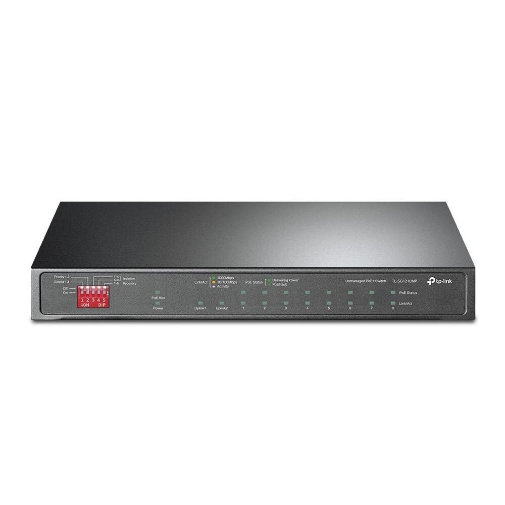 6935364052683 - TL-SG1210MP V2 - Switch - unmanaged - 8 x 10 100 1000 (PoE+) + 1 x 10 100 1000 (Uplink) + 1 x Gigabit SFP (Uplink) - Desktop wandmontierbar - PoE+