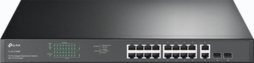 6935364072155 - JetStream TL-SG1218MP - V1 - Switch - 16 x 10 100 1000 (PoE+) + 2 x 10 100 1000 + 2 x Kombi-Gigabit-SFP - an Rack montierbar - PoE+ (250 W)