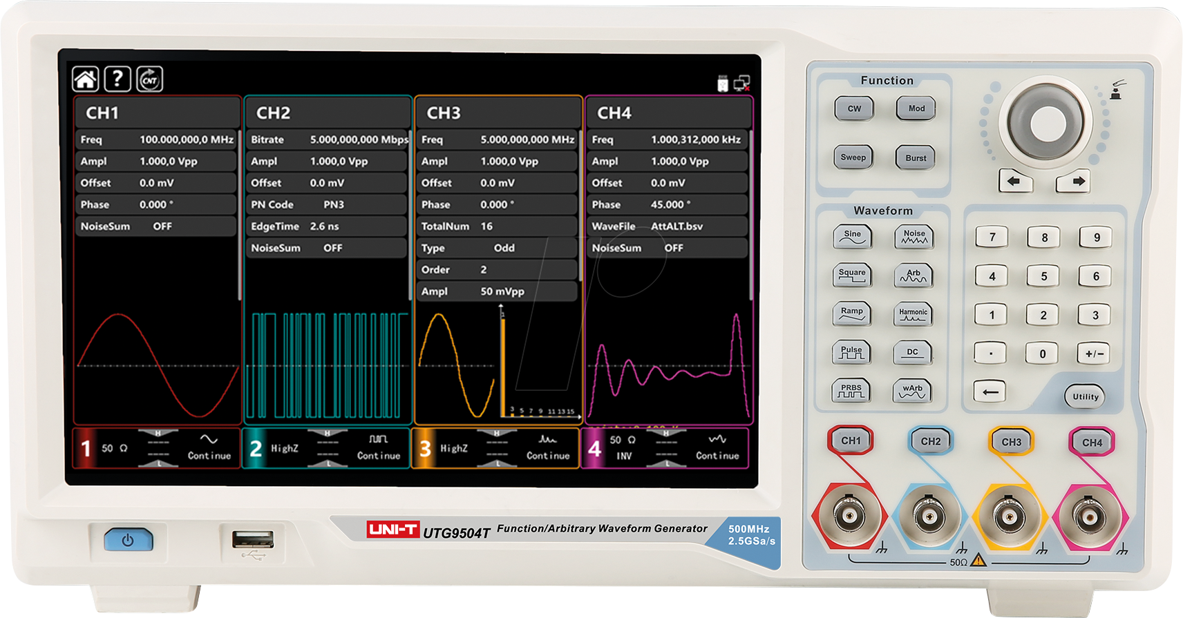 6935750595053 - UTG 9504T - Funktionsgenerator 500 MHz 4 Kanäle DDS