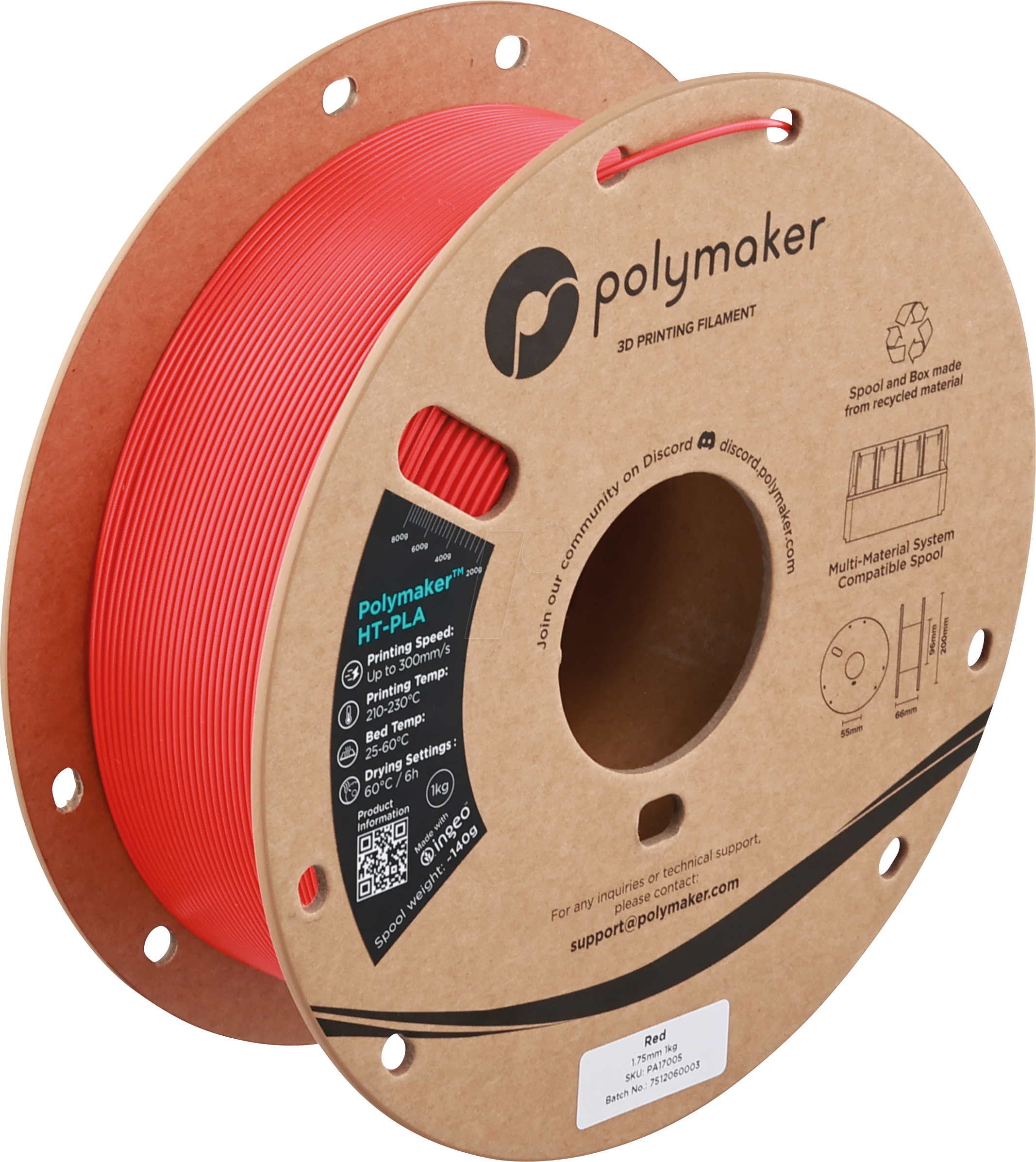 6938936716280 - POLYMAKER A17005 - Filament HT-PLA Rot 175 mm 1kg 6938936716280 - POLYMAKER A17005 - Filament HT-PLA Rot 175 mm 1kg