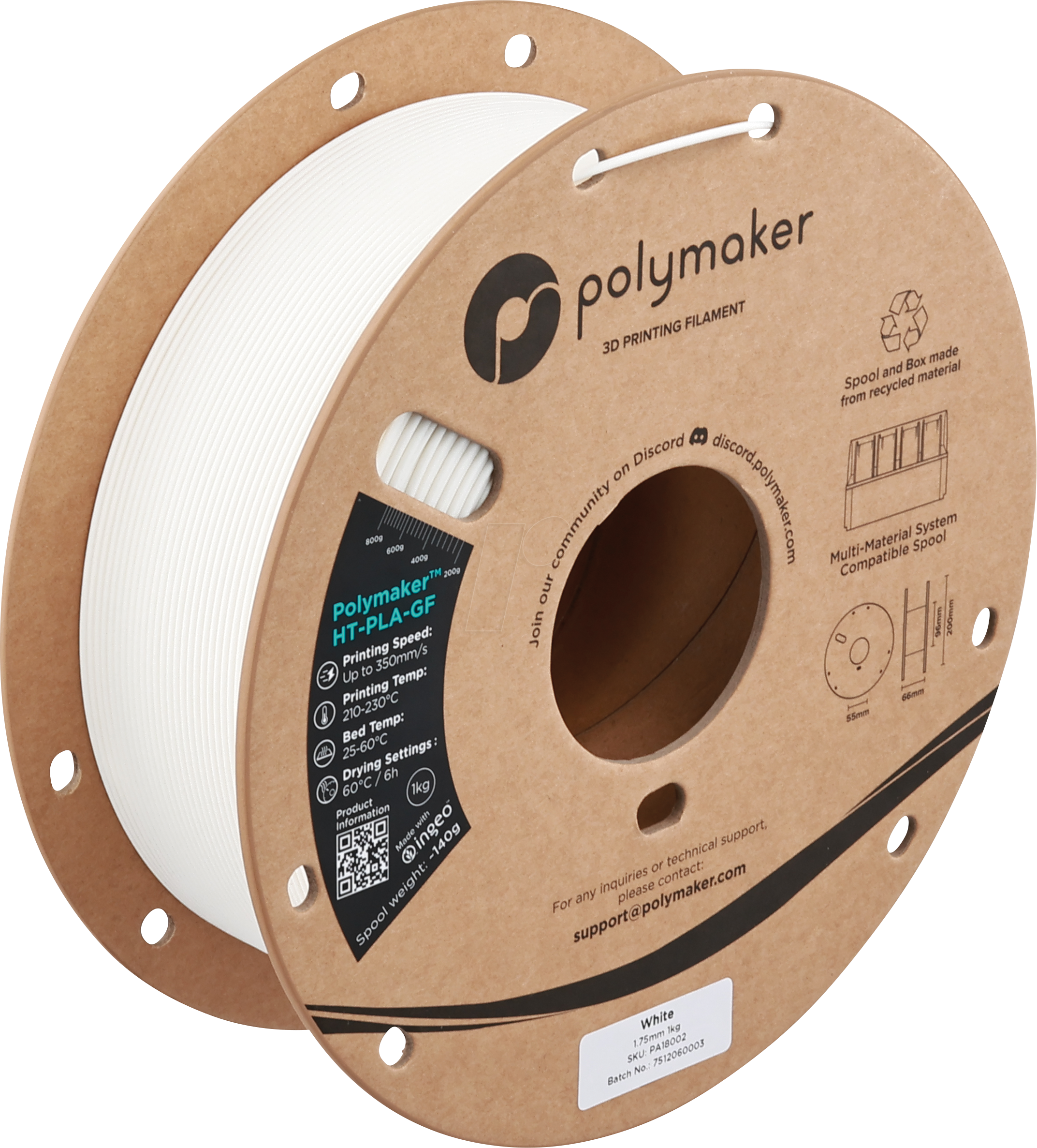 6938936716396 - POLYMAKER A18002 - Filament HT-PLA-GF Weiss 175 mm 1kg 6938936716396 - POLYMAKER A18002 - Filament HT-PLA-GF Weiss 175 mm 1kg