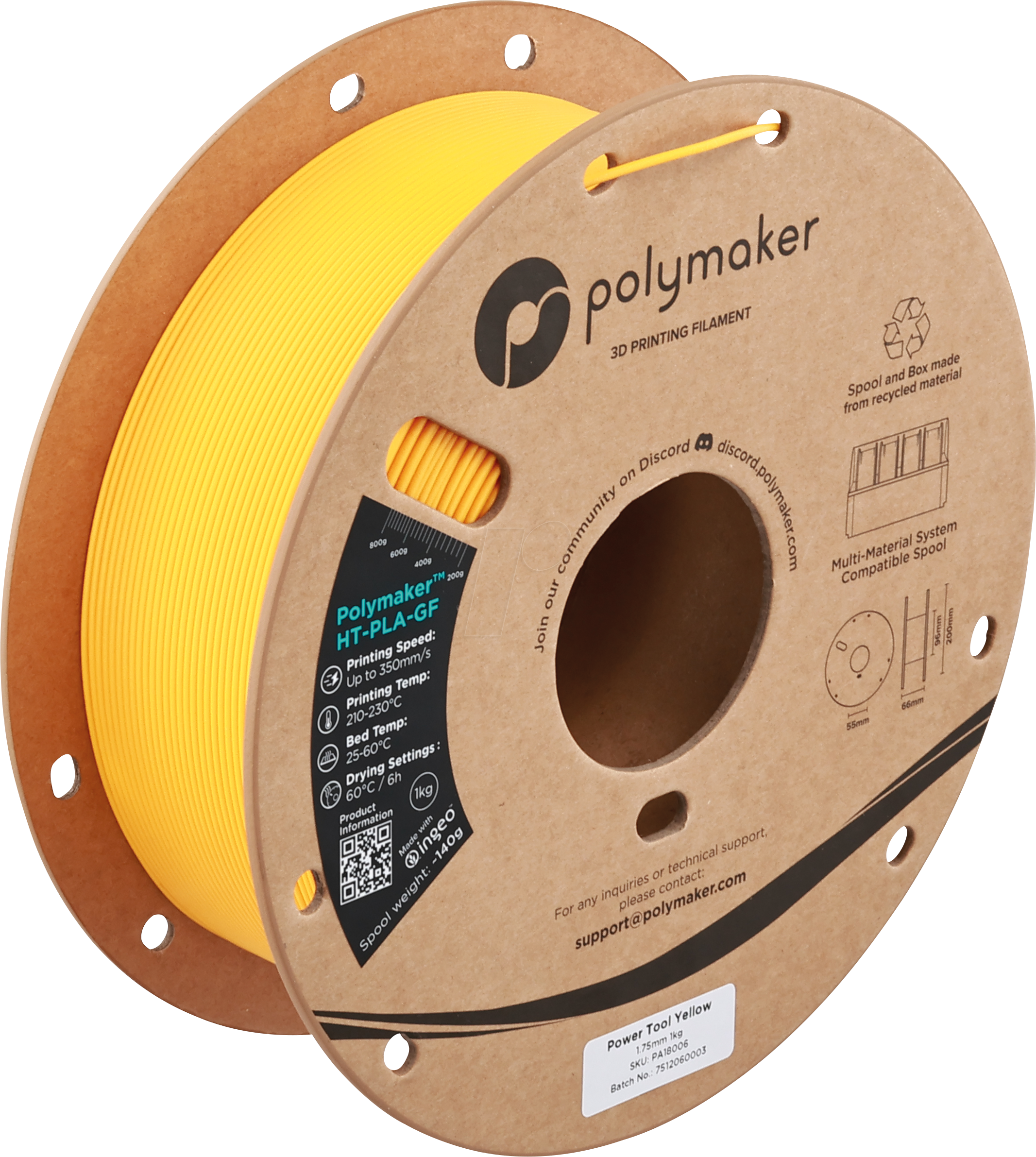 6938936716433 - POLYMAKER A18006 - Filament HT-PLA-GF Power Tool Yellow 175 mm 1kg 6938936716433 - POLYMAKER A18006 - Filament HT-PLA-GF Power Tool Yellow 175 mm 1kg