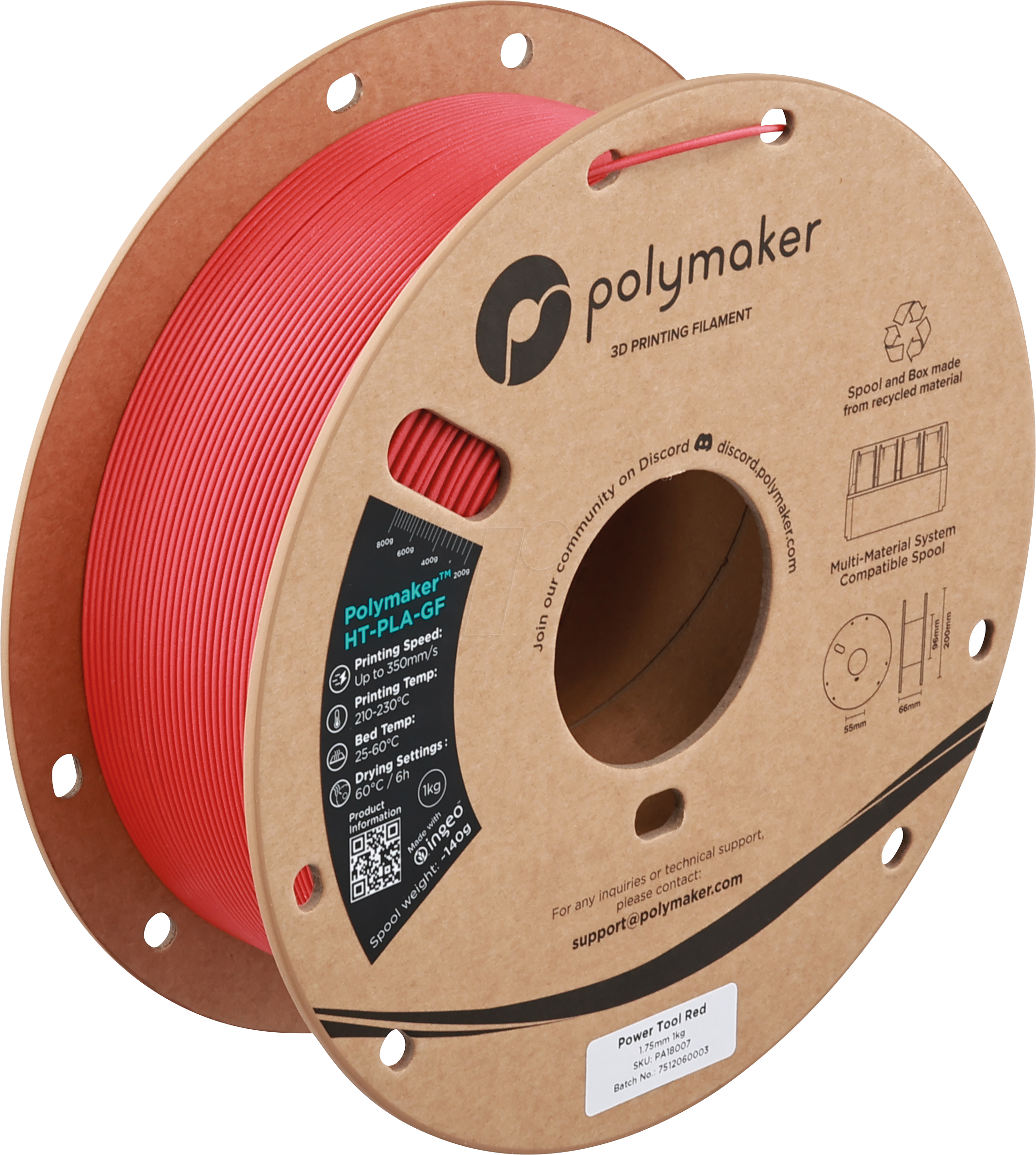 6938936716440 - POLYMAKER A18007 - Filament HT-PLA-GF Power Tool Red 175 mm 1kg 6938936716440 - POLYMAKER A18007 - Filament HT-PLA-GF Power Tool Red 175 mm 1kg
