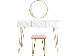 6941189603627 - Woltu - Designer Schminktisch & Hocker schwenkbarer Spiegel Frisiertisch mit 3D-Schublade Modern Kosmetiktisch für Schlafzimmer Gold