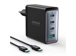 6941237100368 - Joyroom JR-TCG04EU 100W GaN-Ladegerät 3x USB-C USB-A + USB-C   USB-C-Kabel 100W - Schwarz