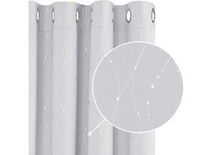 6941250225697 - Verdunklungsvorhang Gardine mit Ösen 2er Set 132x214 cm Grau Weiß - Grau Weiß - Deconovo