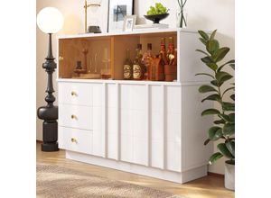 6941280151874 - Küchenschrank Sideboard mit Glastüren Aufbewahrungseinheit Sideboard für Küche Esszimmer und Wohnzimmer weiße Schränke Türen aus Rauchglas 120