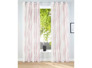 6941446601533 - Gardine MY HOME Dimona Gardinen Gr 225 cm Ösen 140 cm rosa (weiß rosé) 2-er Set transparent Voile Polyester Wellen