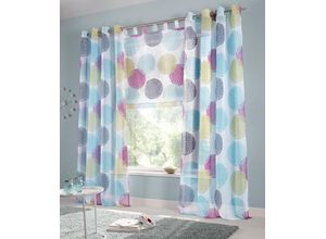 6941446601816 - Gardine MY HOME BELEM Gardinen Gr 225 cm Ösen 140 cm blau Ösen 1 Schal Voile Polyester Kreise