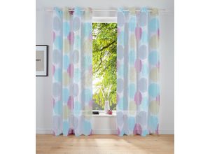 6941446601823 - Gardine MY HOME BELEM Gardinen Gr 245 cm Ösen 140 cm blau Ösen 1 Schal Voile Polyester Kreise