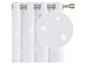 6941726335226 - Deconovo Blickdicht Vorhang Verdunkelungsvorhang Sterne 2er Set117x138 cm(BreitexHöhe) Grau Weiß - Grau Weiß