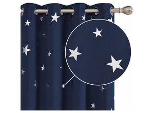 6941726335301 - Blickdicht Vorhang Verdunkelungsvorhang Sterne 2er Set117x229 cm(BreitexHöhe) Dunkelblau - Dunkelblau - Deconovo