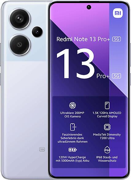 6941812750636 - XIAOMI Smartphone Redmi Note 13 Pro+ 5G 12GB+512GB Mobiltelefone 200+8+2 MP Triple Hauptkamera und 16 MP Frontkamera lila Smartphone Android