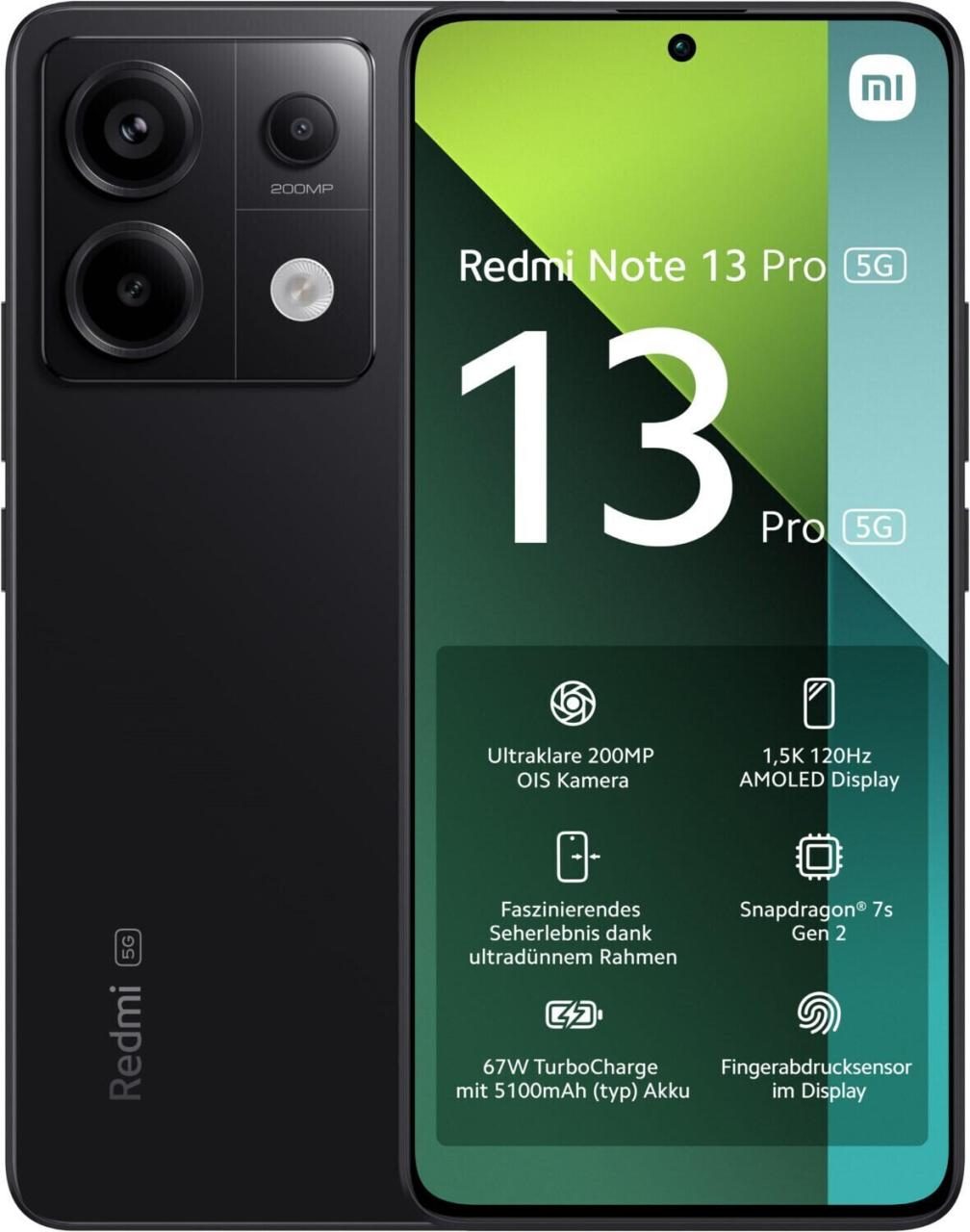 6941812750896 - XIAOMI Smartphone Redmi Note 13 Pro 5G 8GB+256GB Mobiltelefone 200+8+2 MP Triple Hauptkamera und 16 MP Frontkamera schwarz Smartphone Android