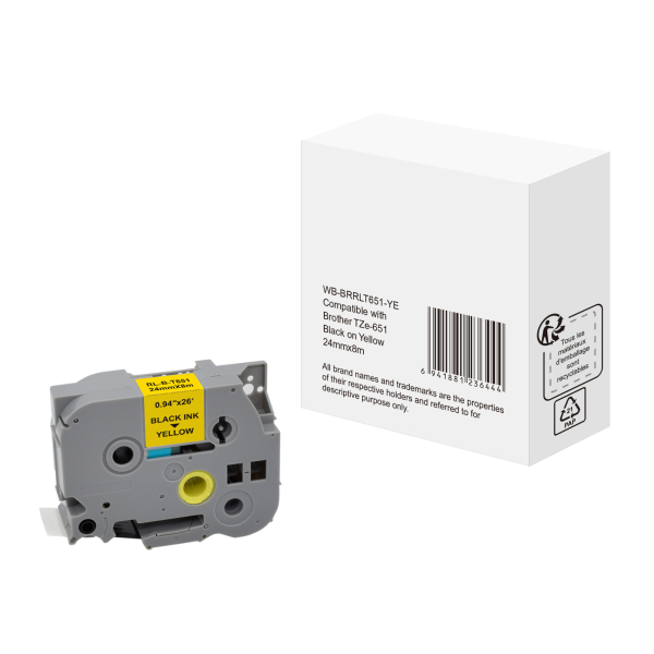 6941881236444 -  Schriftband WBBRRLT651YE 24mm x 8m schwarz gelb laminiert kompatibel zu P-touch TZe-651 6941881236444 without brand
