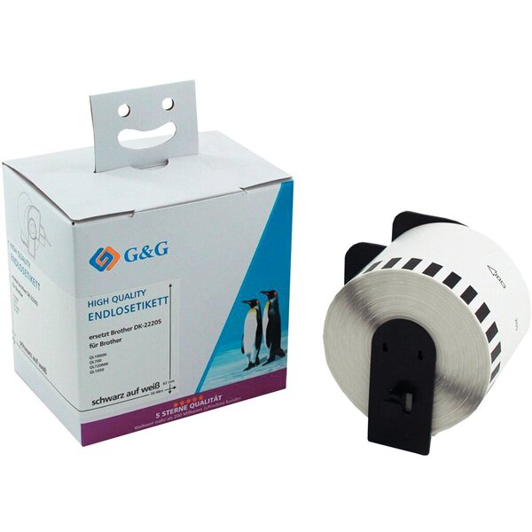 6941881284575 - Premium Etiketten 62mmx3048m kompzu Brother DK-22205 schwarz auf weiß 6941881284575 G und G
