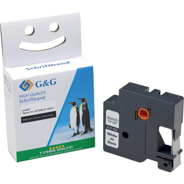6941881284902 - Schriftbandkassette kompatibel zu Dymo 45021S0720610 12 mm breit  7 m lang weiß auf schwarz 6941881284902 G und G