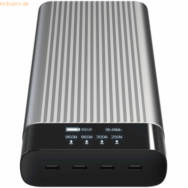 6941921147181 - TARGUS Powerbank HyperJuice 245W USB-C Battery Pack mit OLED Display Akkumulatoren 27000 mAh PD30 QC 40 2x 100W und 2x 65W Gr 363 V 27000 mAh schwarz (silber schwarz)