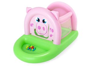 6942138975659 - Oinkster Pig Aufblasbarer Jumper mit 15 Spielbällen 239x162x137 cm Farbe Rosa und Grün mit Sicherheitsnetz - Bestway