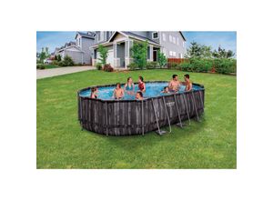 6942138983593 - Bestway® Power Steel™ Frame Pool Komplett-Set mit Filterpumpe 610 x 366 x 122 cm  Holz-Optik (Mooreiche) oval