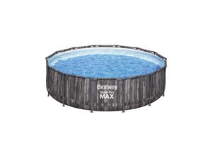 6942138983975 - Bestway® Steel Pro MAX™ Frame Pool Komplett-Set mit Filterpumpe Ø 427 x 107 cm Holz-Optik (Mooreiche) rund