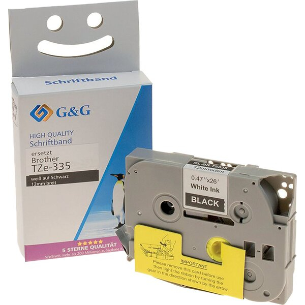 6942383160374 - Premium Schriftband kompatibel zu Brother Tze-335 weiß auf schwarz 12 mm x 8 m laminiert 6942383160374 G und G