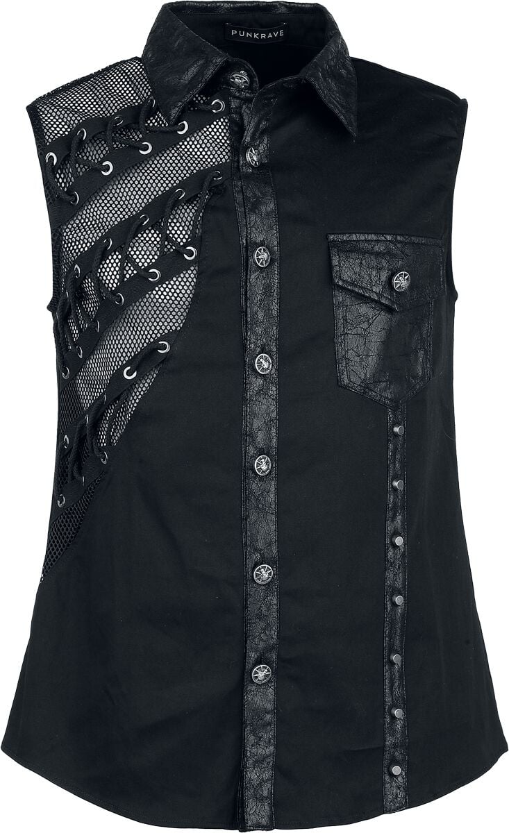 6942386712938 - Punk Asymmetric Sleeveless Shirt Kurzarmhemd schwarz in M