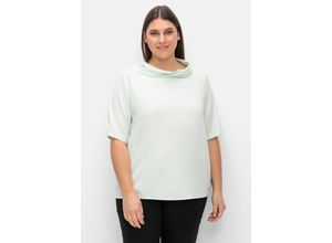 6942872872696 - Große Größen Tunika mit weitem Stehkragen leicht schimmernd mint Gr44