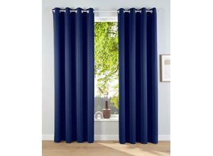 6943755941034 - Verdunkelungsvorhang MY HOME Solana Gardinen Gr 245 cm Ösen 140 cm blau (dunkelblau) Ösen 2-er Set Breite 140 cm einfarbig