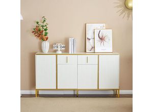 6951277632286 - Okwish - Elegantes weißes Sideboard mit Golddekor mit verstellbaren Trennwänden geräuschlosen Schubladen und Türen – 1403576 cm – 2 Schubladen 4