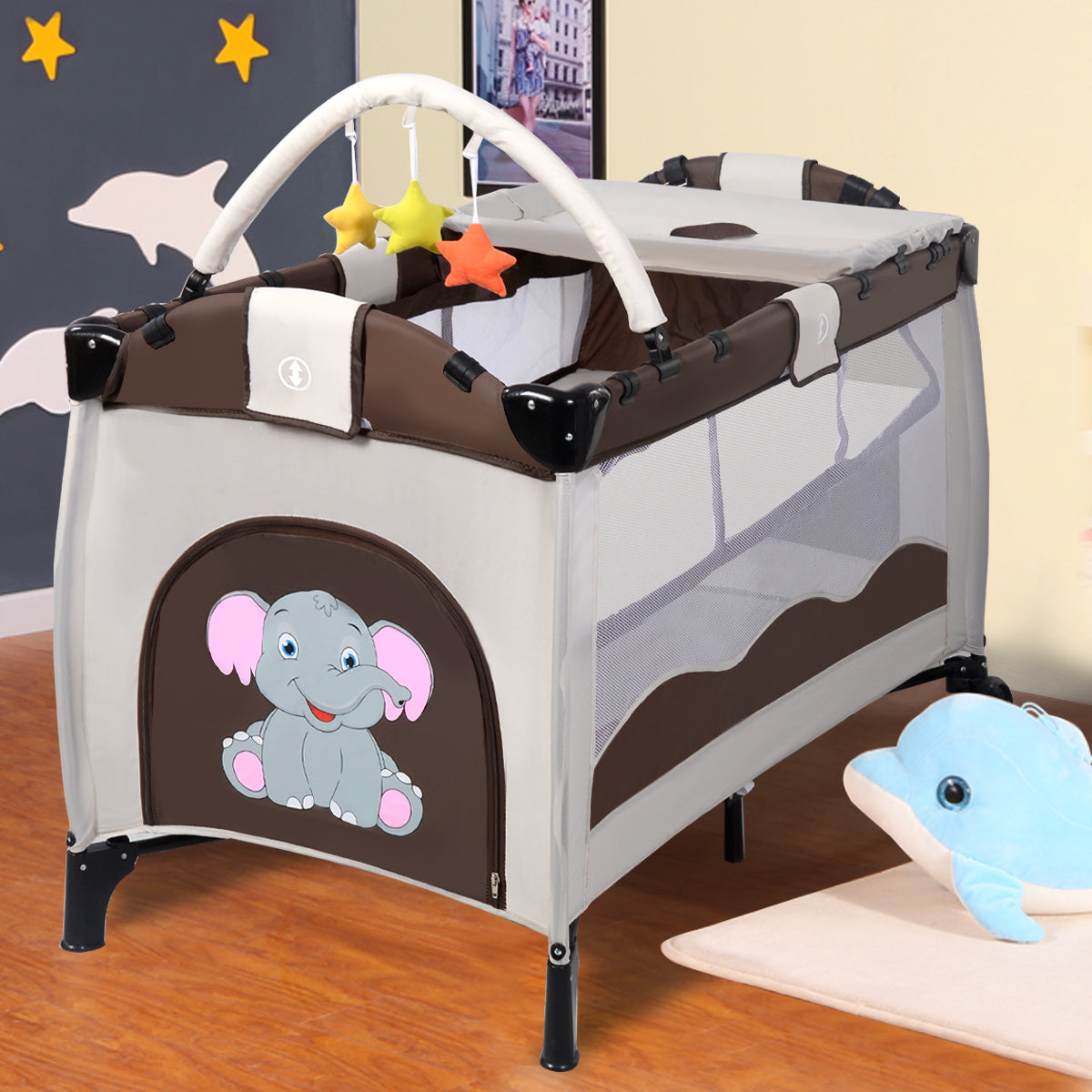 6952938313292 - Costway Babybett Reisebett Kinderbett Baby Pladen Klappbett Wiege Kinderreisebett Kaffee Kaffee