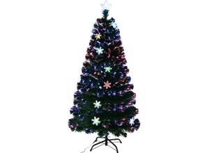 6952938356046 - 210cm LED Künstlicher Weihnachtsbaum mit Sternspitze und Glasfaser-Farbwechsel Tannenbaum mit Metallstaender Christbaum PVC Nadeln