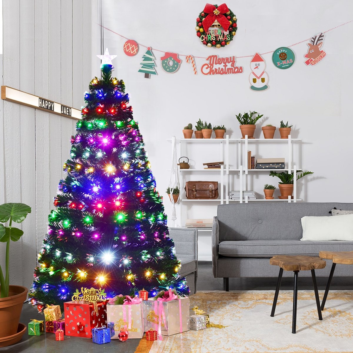 6952938356060 - Weihnachtsbaum LED 150 180 210 cm künstliche Fichte mit Glasfaser Farbwechsler grün-180 cm