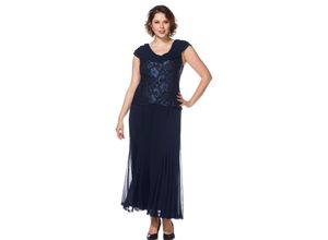 6953123611247 - Große Größen Abendkleid mit Godetfalten und Spitze blau Gr40