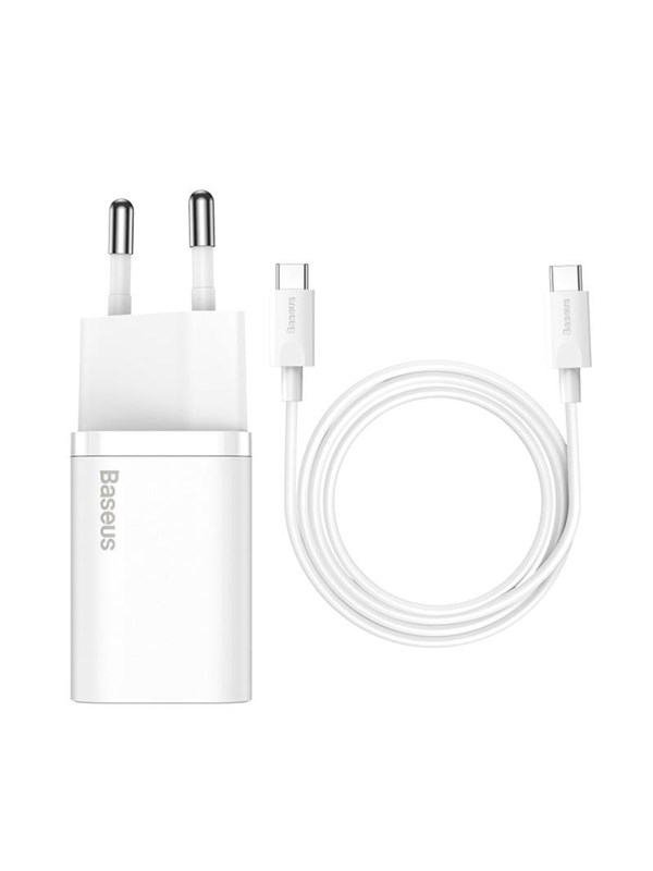 6953156206038 - Baseus Si USB-C 25W 3A Schnellladegerät mit USB-C   USB-C 1m Kabel - Weiß