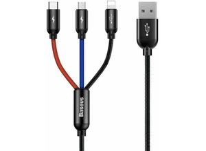 6953156273948 - Markenlos - Baseus Three Primary Colors 3in1 USB-Kabel - Micro-USB   Lightning   usb-c Nylon geflochten 35A 12M schwarz (CAMLT-BSY01)