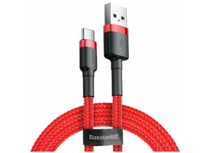 6953156296336 - Cafule Cable strapazierfähiges Nylonkabel usb   usb-c QC30 2A 3M rot (CATKLF-U09) - Baseus