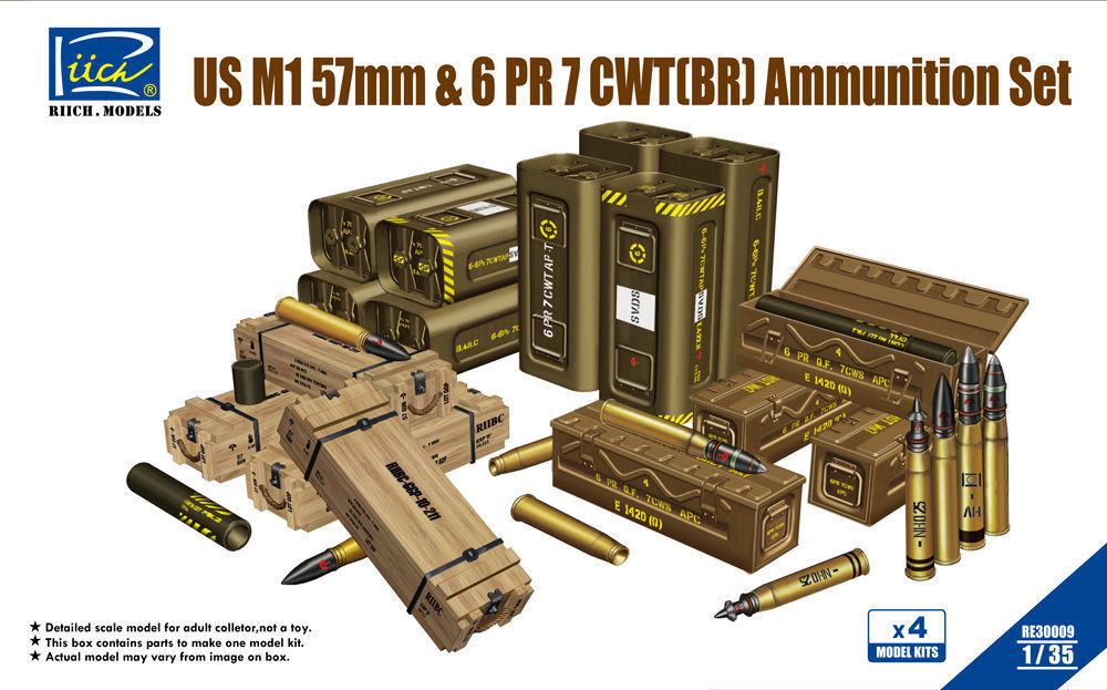 6953391900265 - Riich Models RE30009 - US M1 57mm&6PR 7cwt(BR)Ammunition Set(Mo (Model Kits x4) in 135