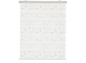 6954037237318 - Doppelrollo MY HOME Clara Rollos Gr 150 cm 90 cm beige (weiß sand) Doppelrollos im Fixmaß mit Stickerei Ranken floral bestickt Klemmträger