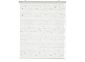 6954037237332 - Doppelrollo MY HOME Clara Rollos Gr 150 cm 100 cm beige (weiß sand) Doppelrollos im Fixmaß mit Stickerei Ranken floral bestickt Klemmträger