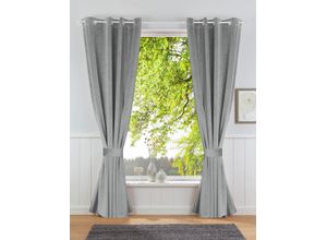 6954037247270 - Gardine Velvet-Leonique Gardinen Gr 175 cm Ösen 140 cm grau Ösen Samt blickdicht monochrom inkl Raffhalter verschiedene Größen