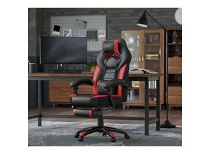 6955880306336 - Songmics - Gamingstuhl Bürostuhl mit Fußstütze Schreibtischstuhl ergonomisches Design verstellbare Kopfstütze Lendenstütze bis zu 150 kg