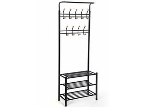 6955880315635 - Songmics - Höhe 187cm Garderobenständer Kleiderständer 688 x 352 x 187cm Garderobe mit 3 schuhablagen mit 18 Haken aus Metall Schwarz HSR04B