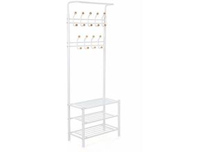 6955880317226 - Songmics - Höhe 187cm Garderobenständer Kleiderständer 688 x 352 x 187cm Garderobe mit 3 schuhablagen mit 18 Haken aus Metall Weiß HSR04W - Weiß